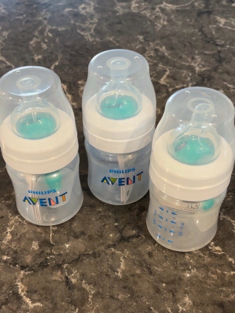 Philips Avent Clear Bottles with Teal Nipples - Pack of 3